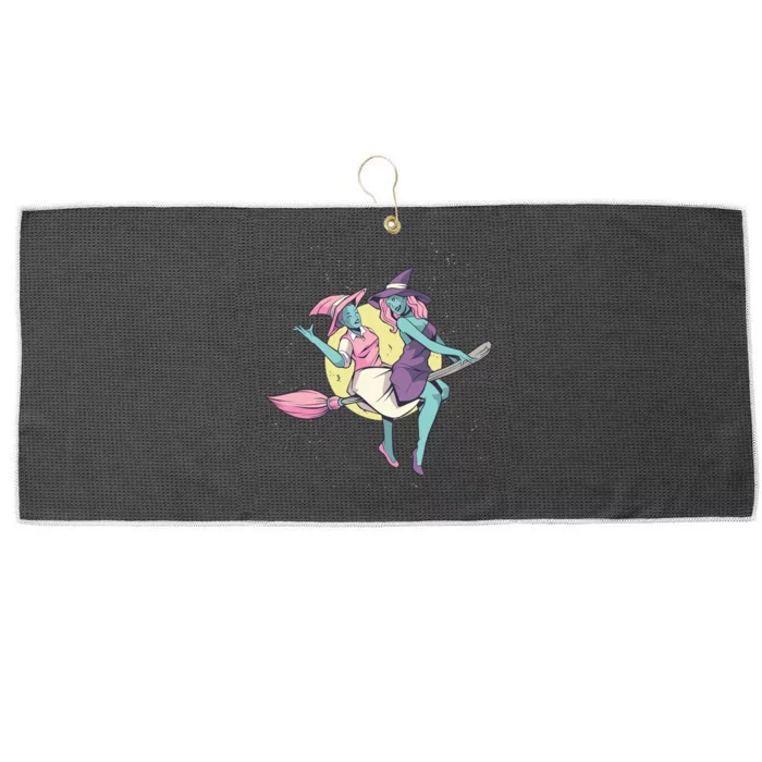 Retro Witches Flying Large Microfiber Waffle Golf Towel