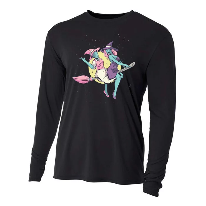 Retro Witches Flying Cooling Performance Long Sleeve Crew