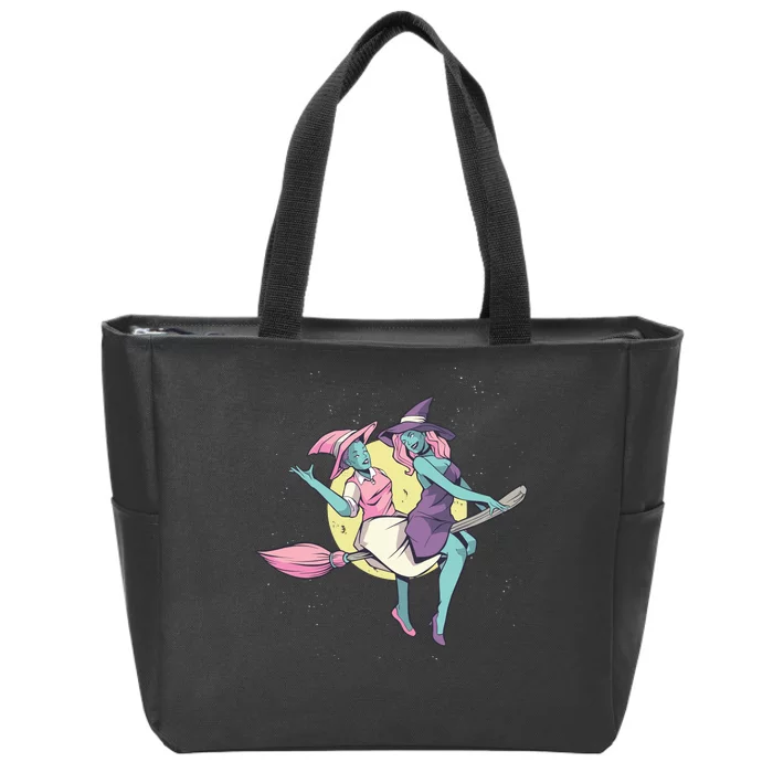 Retro Witches Flying Zip Tote Bag