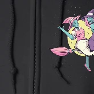 Retro Witches Flying Full Zip Hoodie