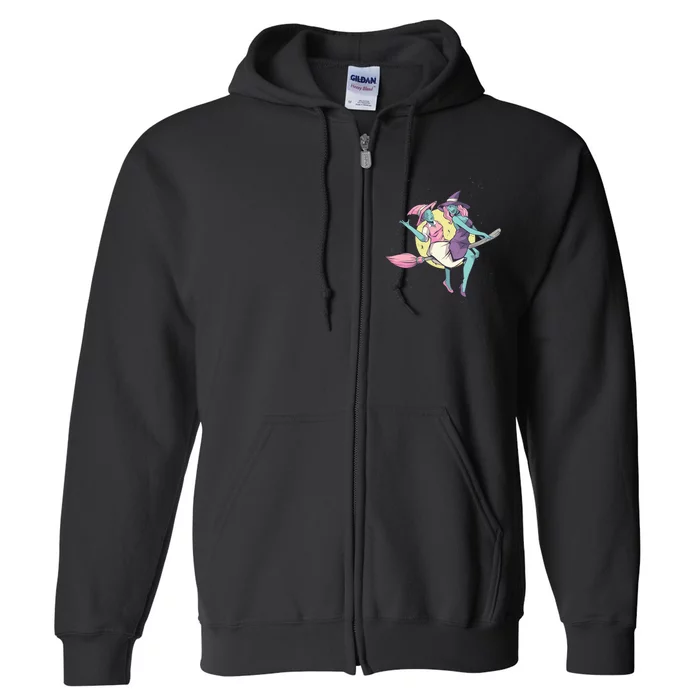 Retro Witches Flying Full Zip Hoodie