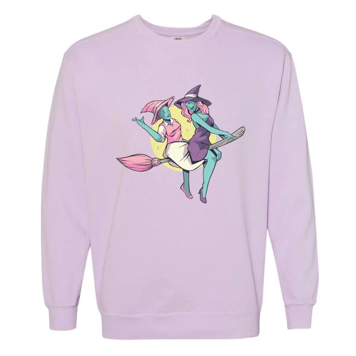 Retro Witches Flying Garment-Dyed Sweatshirt