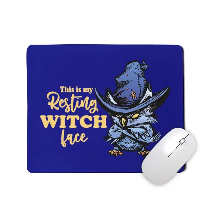 Resting Witch Face Funny Halloween Owl And Witch Hat Gift Mousepad