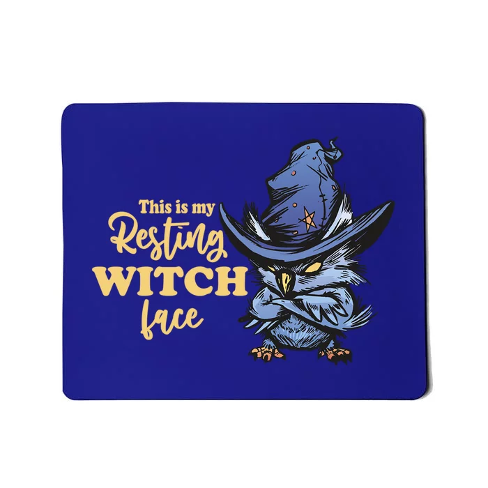 Resting Witch Face Funny Halloween Owl And Witch Hat Gift Mousepad