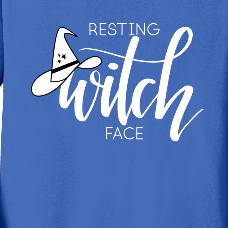 Resting Witch Face With Witch Hat Funny Halloween Design Funny Gift Kids Long Sleeve Shirt