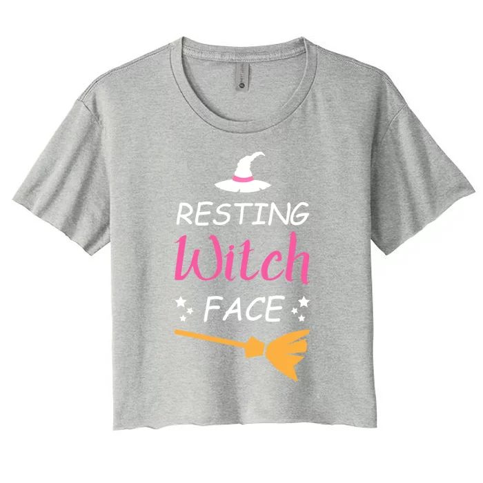 Resting Witch Face Halloween Broomstick Witch Hat Gift Women's Crop Top Tee