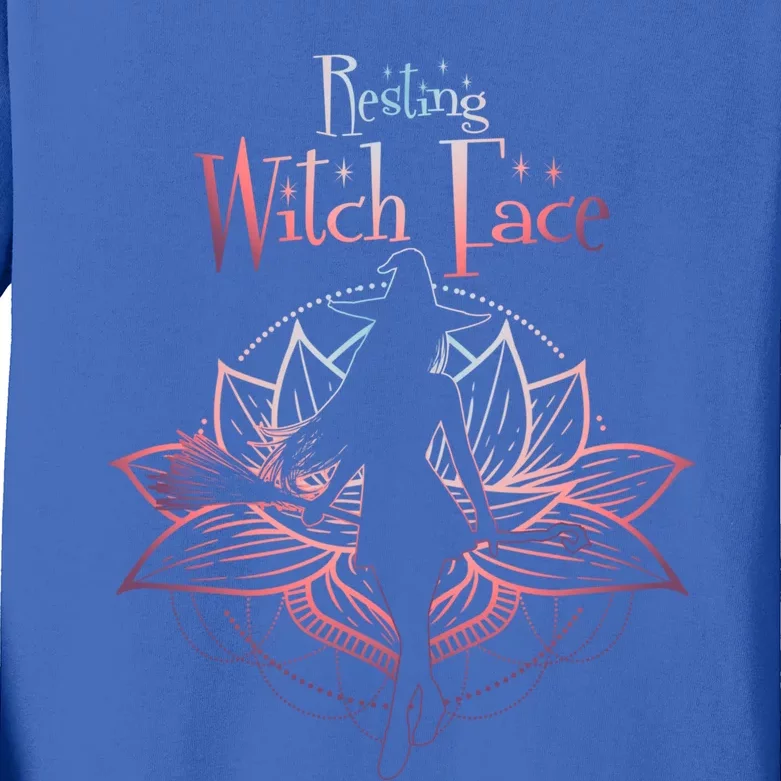 Resting Witch Face Halloween Lotus Flower For Yogi Witch Gift Kids Long Sleeve Shirt