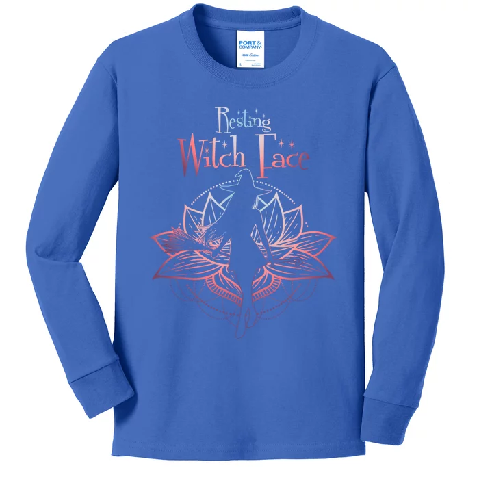 Resting Witch Face Halloween Lotus Flower For Yogi Witch Gift Kids Long Sleeve Shirt