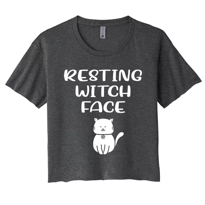 Resting Witch Face Pentacle Cat Wiccan Pagan Cheeky Witch Funny Gift Women's Crop Top Tee