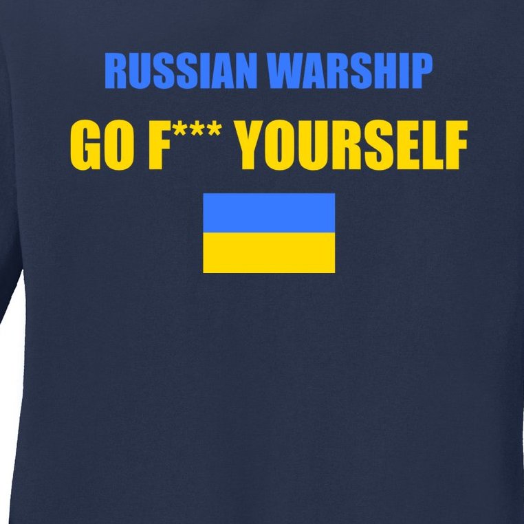 Russian Warship Go F Yourself Ukraine Support Strong Peace Ladies Missy Fit Long Sleeve Shirt