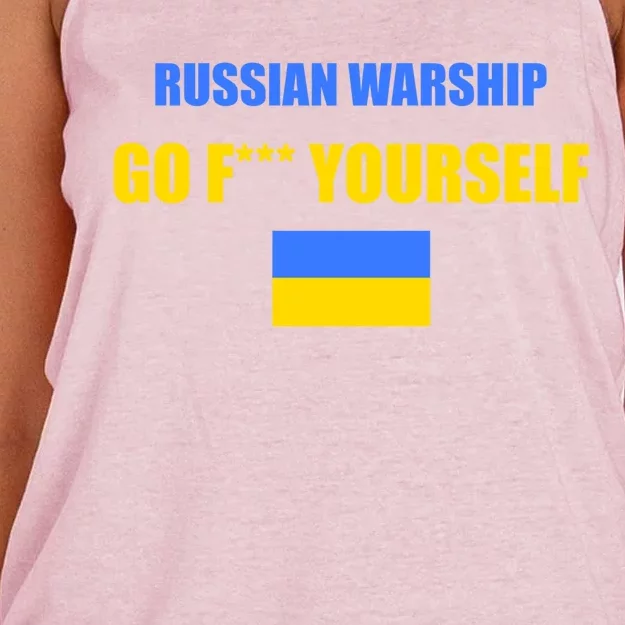 Russian Warship Go F Yourself Ukraine Support Strong Peace Women's Knotted Racerback Tank