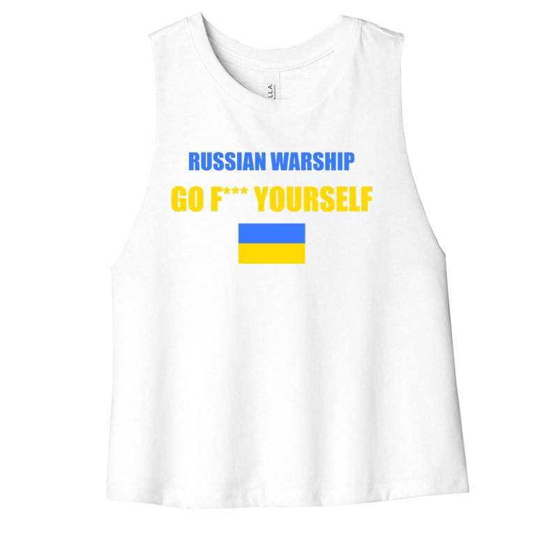 Russian Warship Go F Yourself Ukraine Support Strong Peace Women’s Racerback Cropped Tank