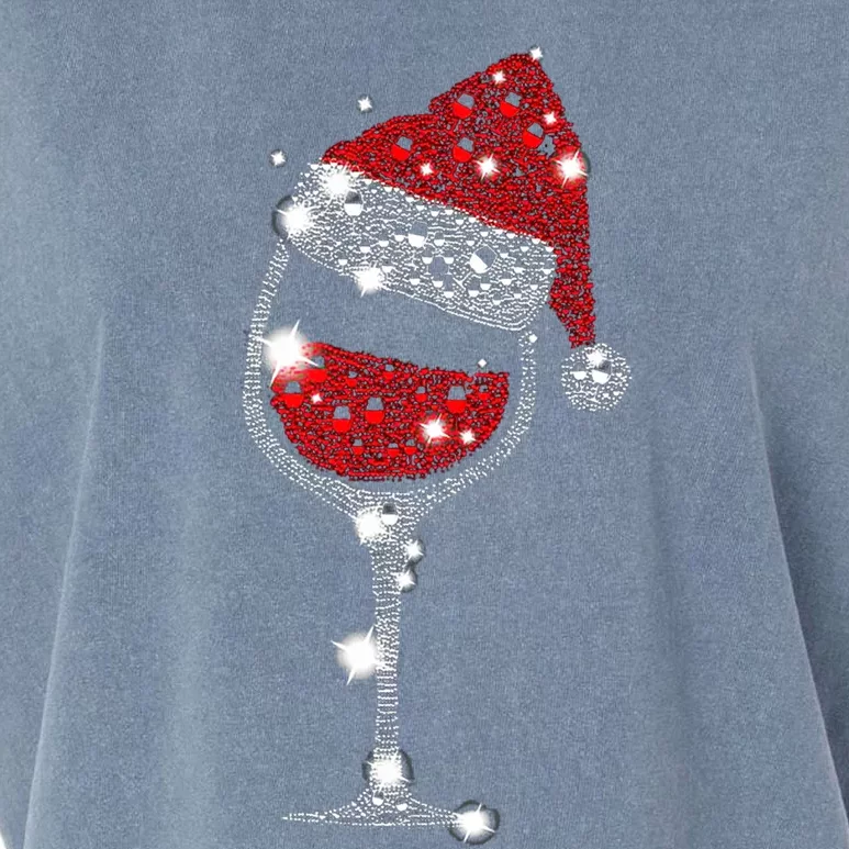 Red Wine Glass Christmas Tee Funny Santa Hat Xmas Gift Great Gift Garment-Dyed Women's Muscle Tee