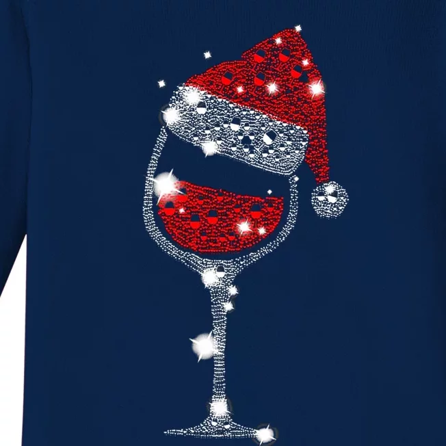 Red Wine Glass Christmas Tee Funny Santa Hat Xmas Gift Great Gift Baby Long Sleeve Bodysuit