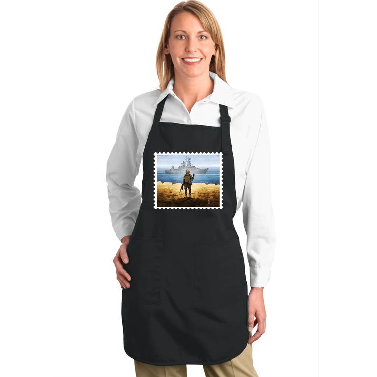 Russian Warship Go F Yourself Ukraine Postage Stamp Ukrainian Pride Full-Length Apron With Pockets