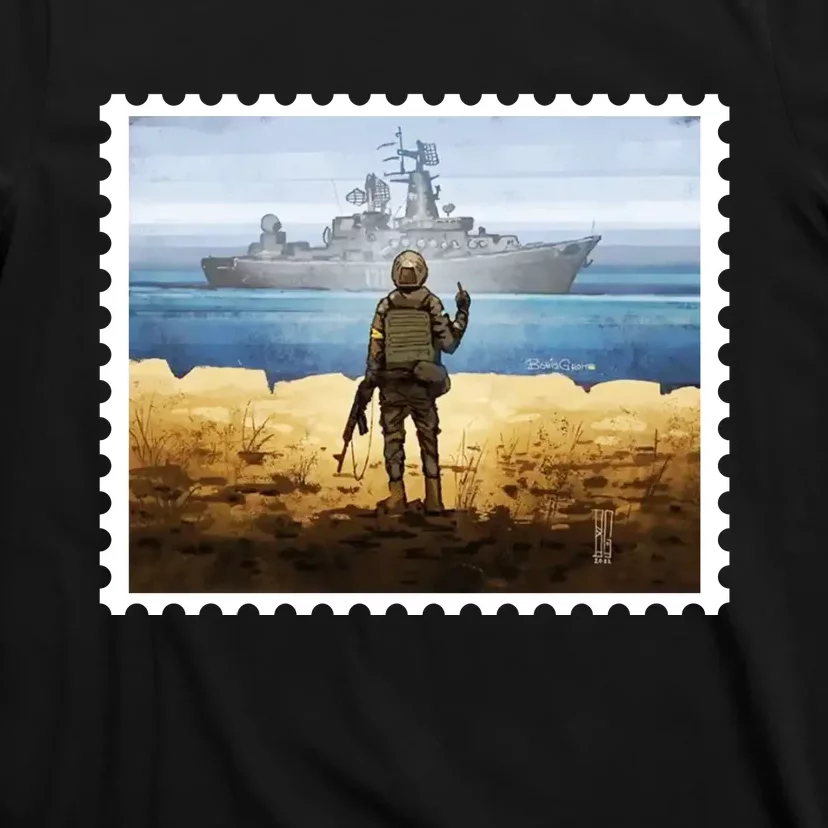 Russian Warship Go F Yourself Ukraine Postage Stamp Ukrainian Pride T-Shirt
