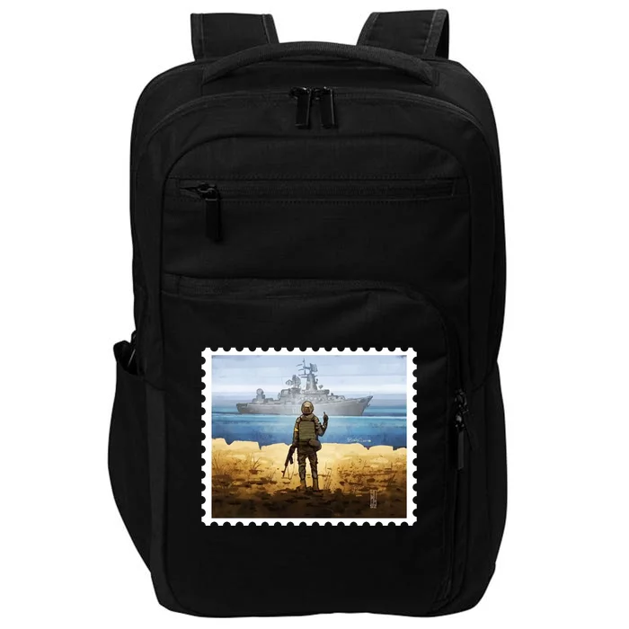 Russian Warship Go F Yourself Ukraine Postage Stamp Ukrainian Pride Impact Tech Backpack