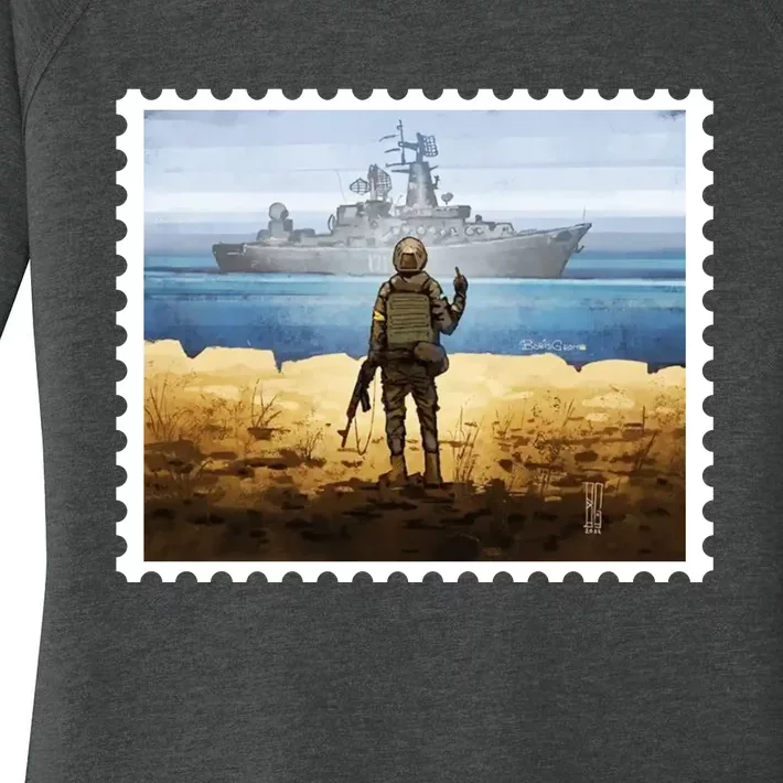 Russian Warship Go F Yourself Ukraine Postage Stamp Ukrainian Pride Women's Perfect Tri Tunic Long Sleeve Shirt