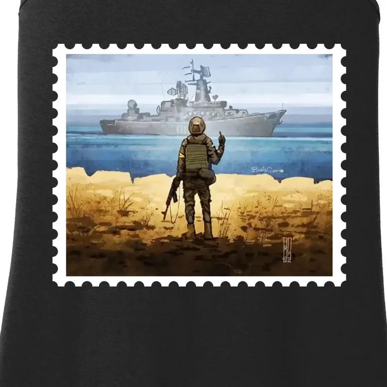 Russian Warship Go F Yourself Ukraine Postage Stamp Ukrainian Pride Ladies Essential Tank