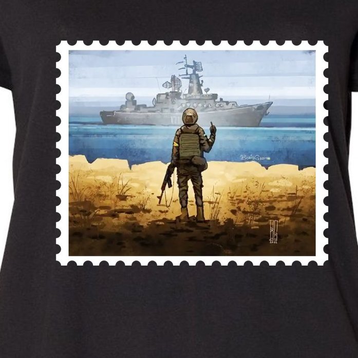 Russian Warship Go F Yourself Ukraine Postage Stamp Ukrainian Pride Women's Plus Size T-Shirt