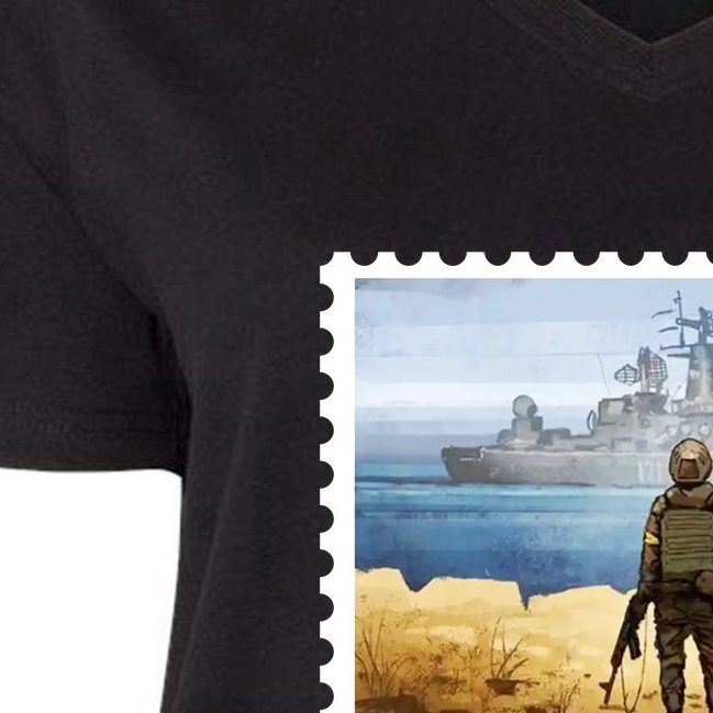 Russian Warship Go F Yourself Ukraine Postage Stamp Ukrainian Pride Women's V-Neck Plus Size T-Shirt
