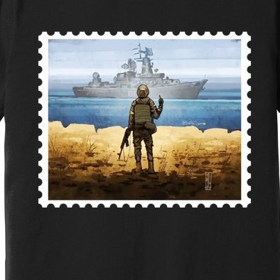 Russian Warship Go F Yourself Ukraine Postage Stamp Ukrainian Pride Premium T-Shirt