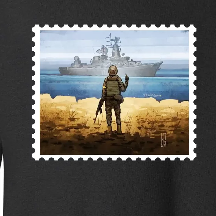 Russian Warship Go F Yourself Ukraine Postage Stamp Ukrainian Pride Toddler Sweatshirt