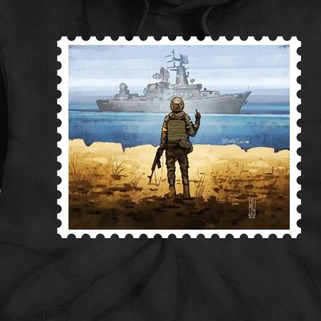 Russian Warship Go F Yourself Ukraine Postage Stamp Ukrainian Pride Tie Dye Hoodie