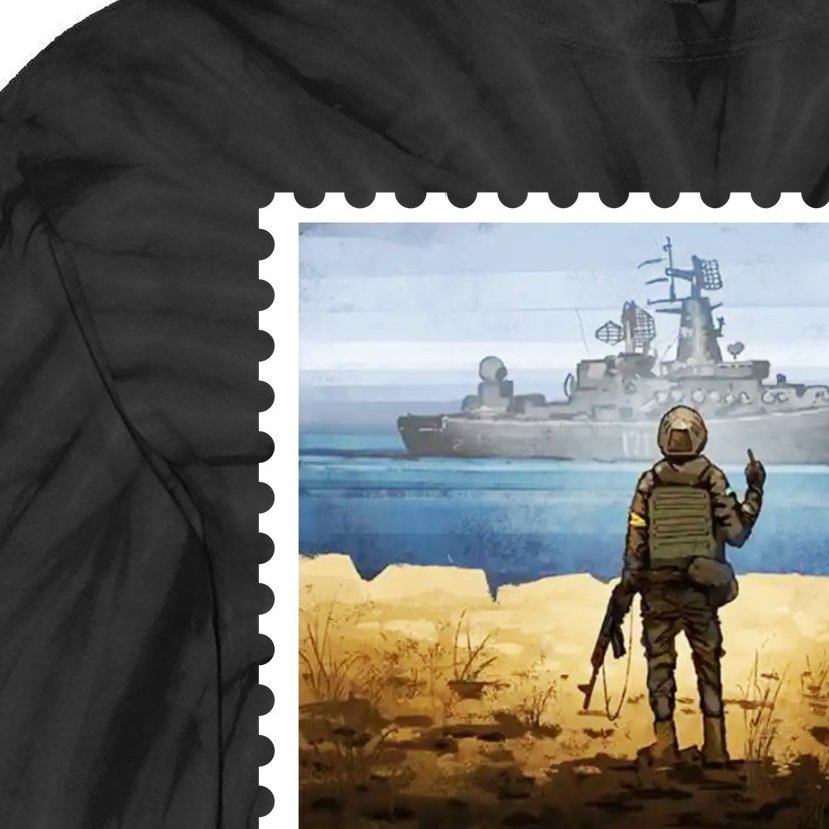Russian Warship Go F Yourself Ukraine Postage Stamp Ukrainian Pride Tie-Dye Long Sleeve Shirt