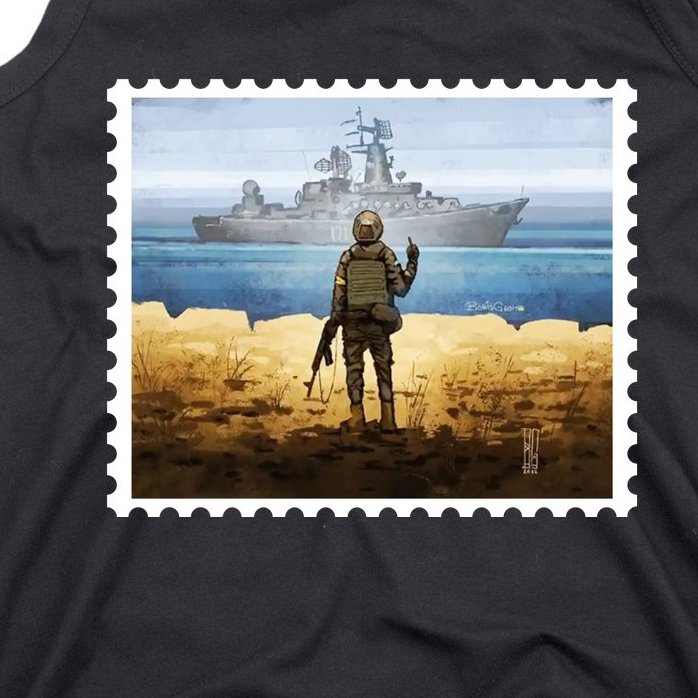 Russian Warship Go F Yourself Ukraine Postage Stamp Ukrainian Pride Tank Top