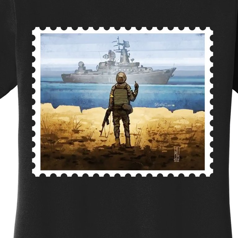 Russian Warship Go F Yourself Ukraine Postage Stamp Ukrainian Pride Women's T-Shirt