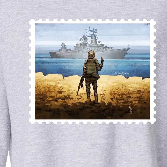 Russian Warship Go F Yourself Ukraine Postage Stamp Ukrainian Pride Cropped Pullover Crew