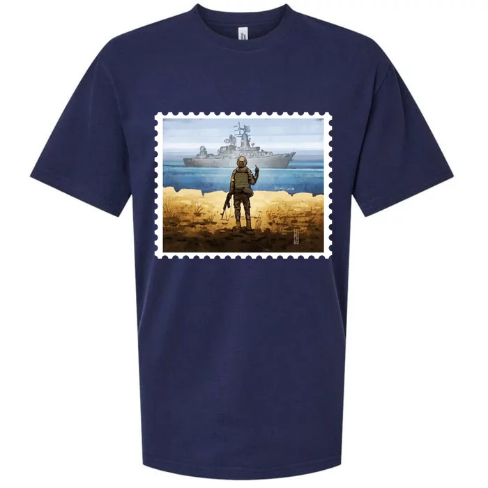 Russian Warship Go F Yourself Ukraine Postage Stamp Ukrainian Pride Sueded Cloud Jersey T-Shirt