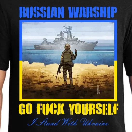 Russian Warship Go F Yourself I Stand With Ukraine Postage Stamp Pajama Set