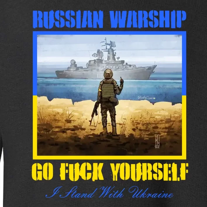 Russian Warship Go F Yourself I Stand With Ukraine Postage Stamp Toddler Sweatshirt