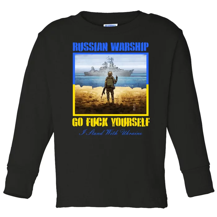 Russian Warship Go F Yourself I Stand With Ukraine Postage Stamp Toddler Long Sleeve Shirt