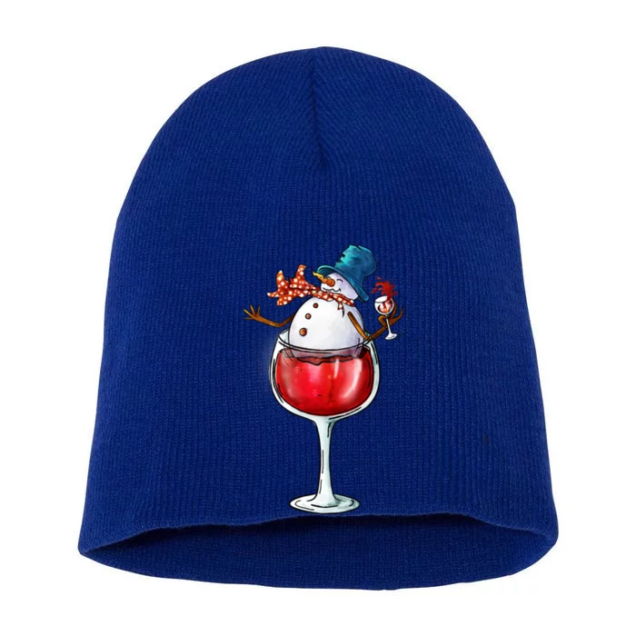 Red Wine Glass Christmas Snow Funny Santa Hat Xmas Funny Gift Short Acrylic Beanie