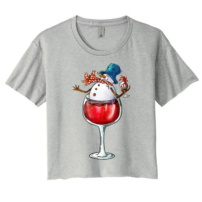 Red Wine Glass Christmas Snow Funny Santa Hat Xmas Funny Gift Women's Crop Top Tee