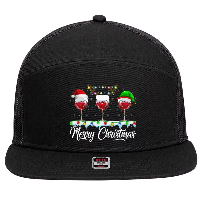 Red Wine Glass Santa Hat Xmas Funny Christmas For 7 Panel Mesh Trucker Snapback Hat