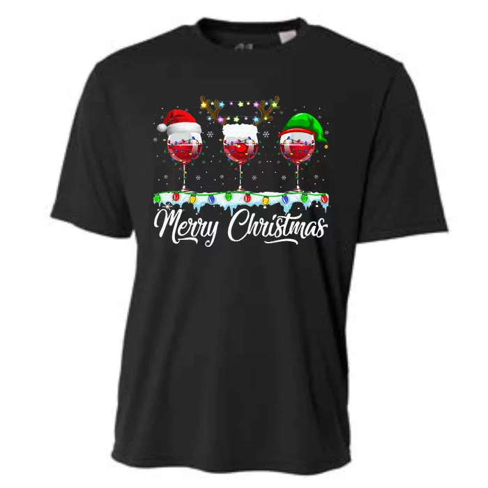 Red Wine Glass Santa Hat Xmas Funny Christmas For Cooling Performance Crew T-Shirt