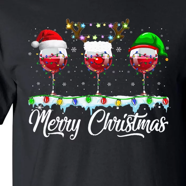 Red Wine Glass Santa Hat Xmas Funny Christmas For Tall T-Shirt