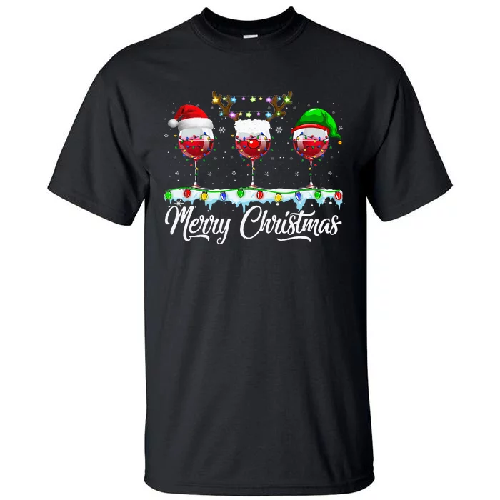 Red Wine Glass Santa Hat Xmas Funny Christmas For Tall T-Shirt