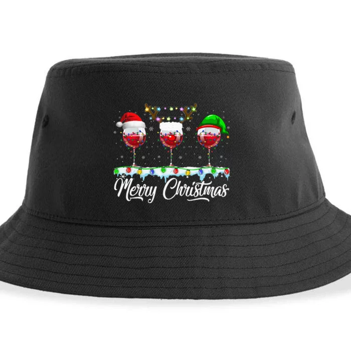 Red Wine Glass Santa Hat Xmas Funny Christmas For Sustainable Bucket Hat