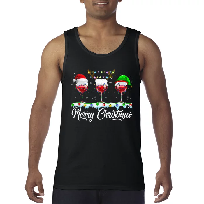 Red Wine Glass Santa Hat Xmas Funny Christmas For Tank Top