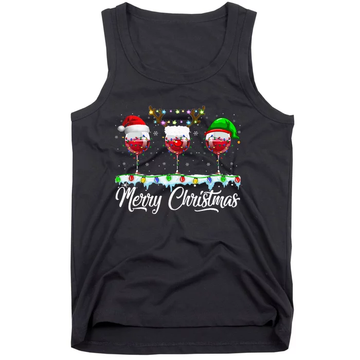 Red Wine Glass Santa Hat Xmas Funny Christmas For Tank Top