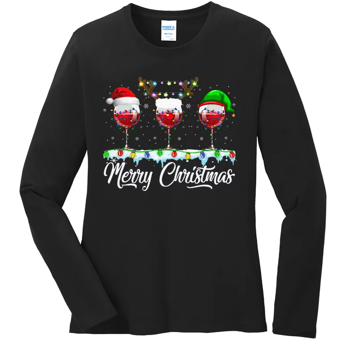 Red Wine Glass Santa Hat Xmas Funny Christmas For Ladies Long Sleeve Shirt