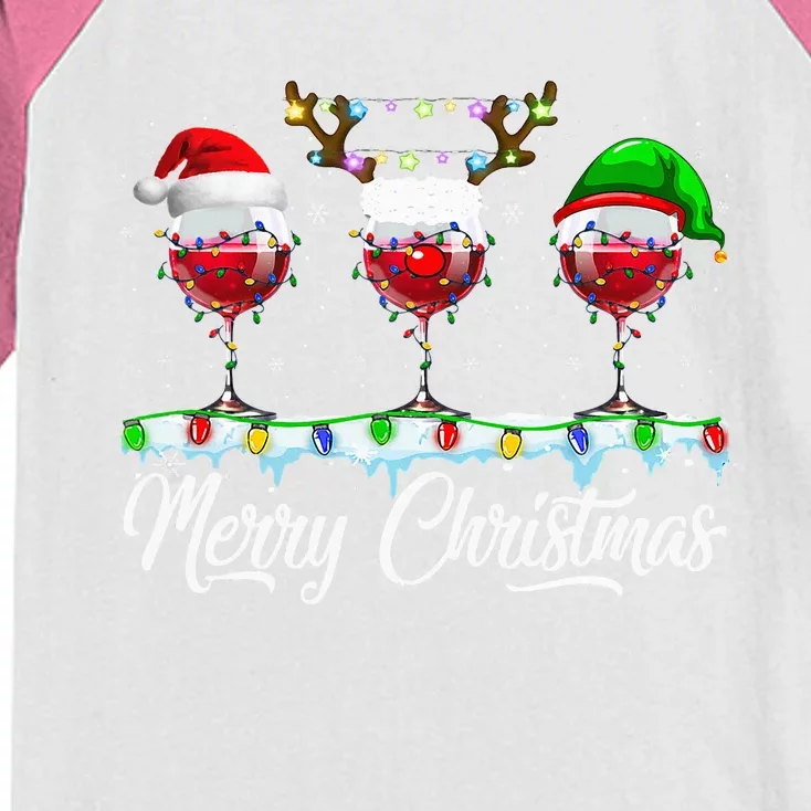 Red Wine Glass Santa Hat Xmas Funny Christmas For Kids Colorblock Raglan Jersey