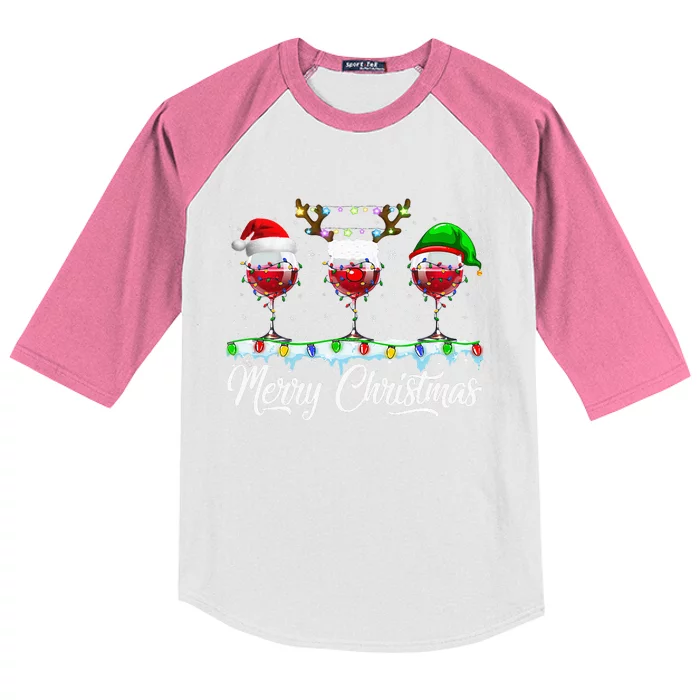 Red Wine Glass Santa Hat Xmas Funny Christmas For Kids Colorblock Raglan Jersey