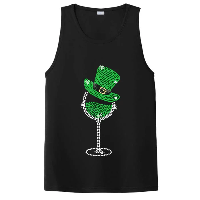 Rhinestone Wine Glasses Drinking St Patricks Day Performance Tank