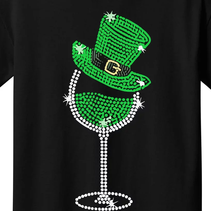 Rhinestone Wine Glasses Drinking St Patricks Day Kids T-Shirt